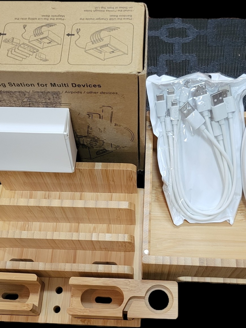 Bamboo Multi-Device Charging Dock with USB Cables